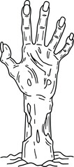 Creepy Zombie Hand Rising – Halloween Horror Line Art Vector
