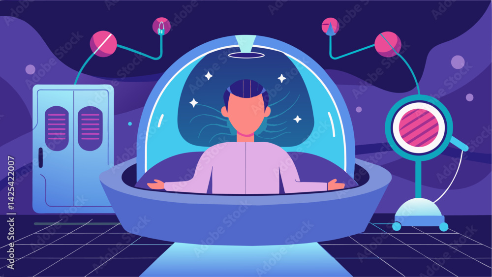 Poster a sensory deprivation chamber where patients can experience deep relaxation and mindfulness techniqu
