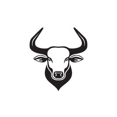 Buffalo head silhouette vector illustration, minimalist and strong in style, featuring curved horns and a distinctive head shape,