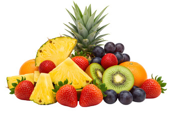 Fresh Fruit Platter: Pineapple, Strawberries, Kiwi, Grapes, Oranges - Healthy Food Image transparent background
