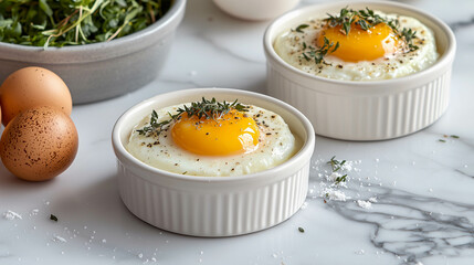 Elegant Egg Dish: Exquisite culinary creations. A close-up shot, showcasing a beautifully prepared egg dish, the vibrant yellow yolk glistening against a creamy white base.