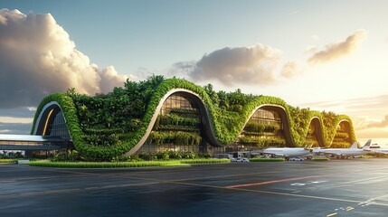 Fototapeta premium Modern Green Airport Terminal at Sunrise