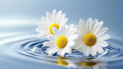 Obraz premium Delicate white daisies rest gently on tranquil water.