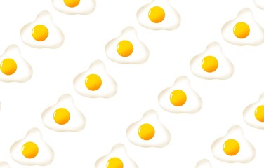 Seamless pattern illustration of a fried egg cartoon isolated on a white background. 