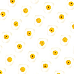 Seamless pattern illustration of a fried egg cartoon isolated on a white background. 