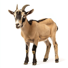 Obraz premium Curious goat tilting head, isolated on white background