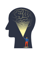 The man in the head lights up the brain with a flashlight