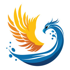 Phoenix-Like Bird Rising from Water Illustration on White Background