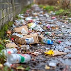 Littered Path Beside Brick Wall