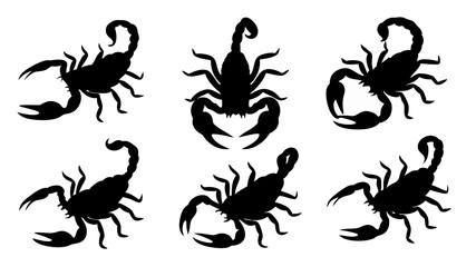 set of scorpion silhouette vector on white background