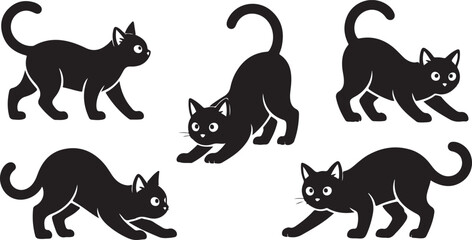 Obraz premium Cat Silhouette Vector Collection in Various Poses for Animal Design, Pet Illustrations, Feline Graphics, and Halloween Themes