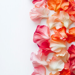 Elegant blooming floral border with lush petals, isolated on white background