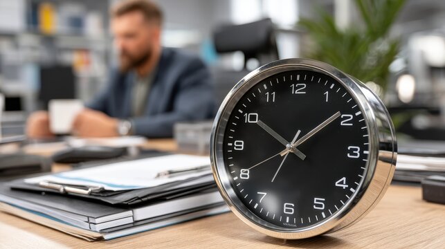 Office Clock on Desk, Businessman Background