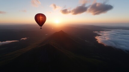 Obraz premium Sunrise hot air balloon adventure over majestic mountains
