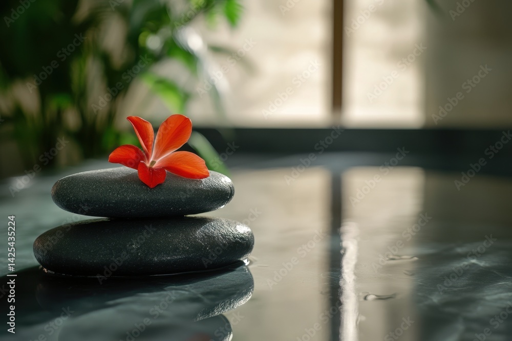 Aufkleber relaxing stones with red flower in tranquil spa setting creating a serene atmosphere