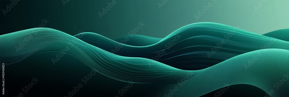 Poster abstract green wave pattern with lines background for modern design