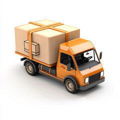 3D delivery truck icon with parcel, isolated on white background