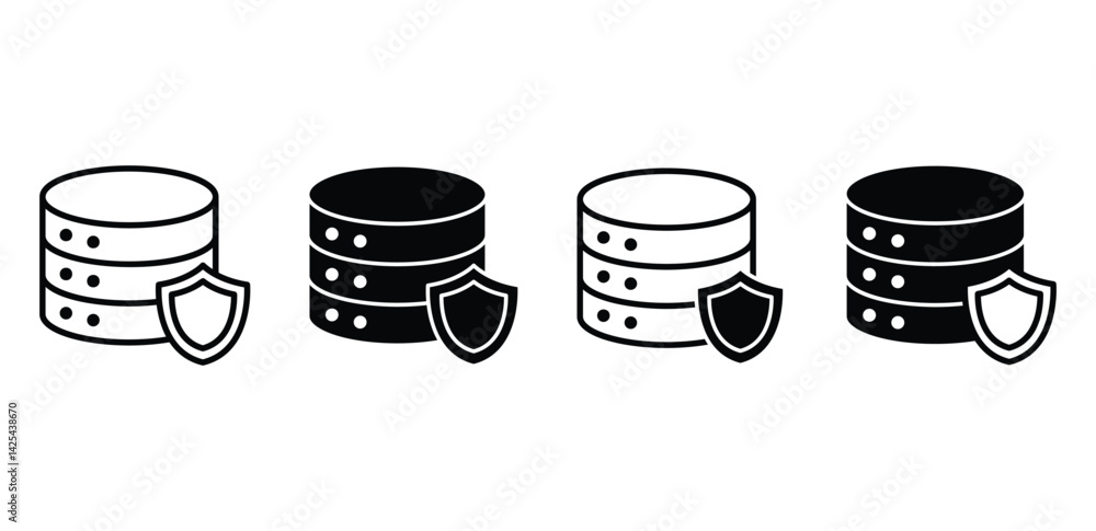 Poster database protection icons black and white server shield set vector design