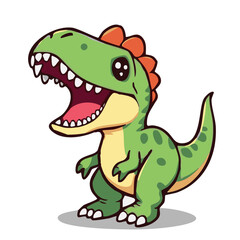 A cute lovely dinosaur cartoon illustration with happy face, opening the mouth