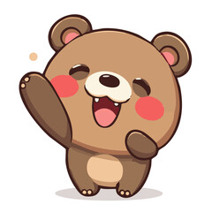 A cute lovely bear cartoon illustration with happy face, saying hi
