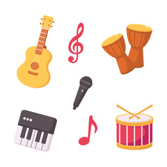 World Music Day Flat Icon Pack – Cute Musical Instruments Vector Set for Kids and Celebration Designs