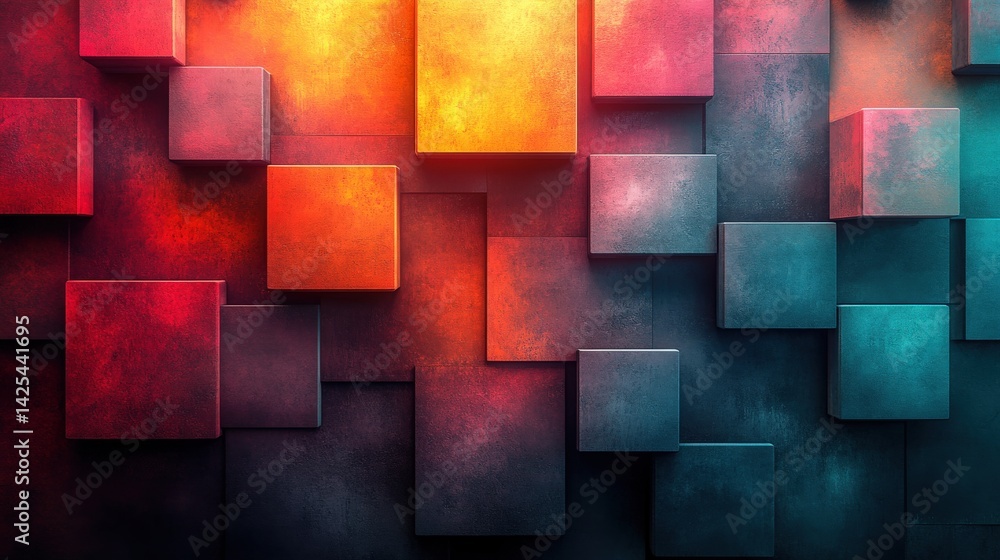 Poster dynamic square arrangement with vibrant colors and artistic textured backdrop
