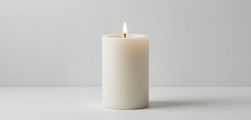 Lit Candle  White Pillar Candle  Home Decor  Relaxation  Serenity  Light  Flame  Hygge  Pe