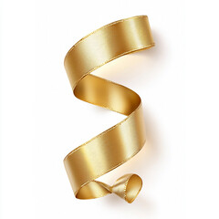 Floating gold ribbon with curled edges, isolated on white background