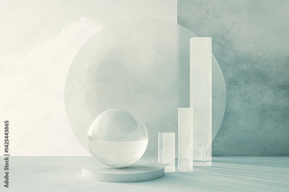 Poster modern minimalist composition with geometric shapes and muted colors in a stylish setting