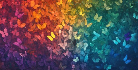 Naklejka premium Colorful butterflies are flying in a rainbow of colors