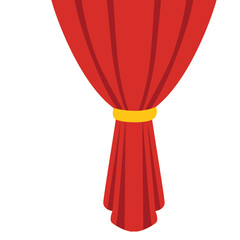 A red curtain neatly tied in the middle with a yellow band. Suitable for stage side decor, performance backgrounds, or theatrical illustrations.
