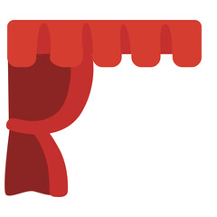 Classic red stage curtain tied on the left side with a yellow band. Features a scalloped valance top, perfect for performance or theater themes.