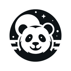 Panda Logo with Moon and Stars Design

