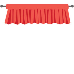 A simple red curtain valance with scalloped edges, mounted on a horizontal. Ideal for stage top decor or theater-themed illustrations.