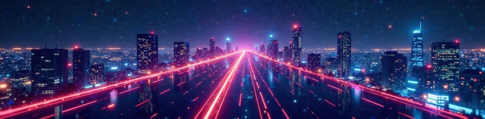 Fototapeta premium Minimalist digital dashboard with a futuristic cityscape background, architecture, technology, design