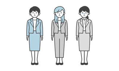 スーツ姿の女性の3人セット（全身・ポーズなし）