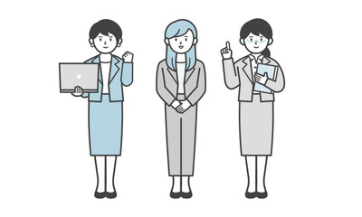 スーツ姿の女性の3人セット（全身・ポーズあり）