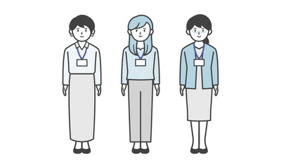 オフィスカジュアル姿の女性の3人セット（全身・ポーズなし）