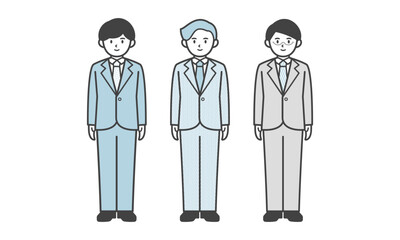 スーツ姿の男性の3人セット（全身・ポーズなし）