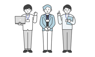 オフィスカジュアル姿の男性の3人セット（全身・ポーズあり）