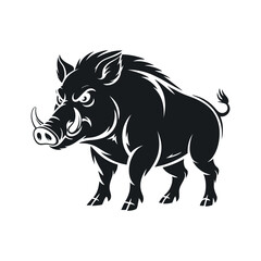 Wild Boar Silhouette Aggressive Animal Vector Illustration Mammal Hog Isolated Feral Pig Wildlife Swine Dangerous Beast Tusk Symbol Strength