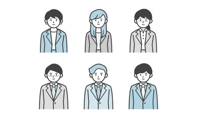 スーツ姿の男女の６人セット（バストアップ）