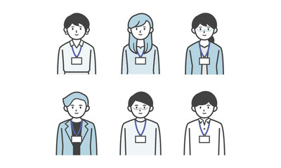 オフィスカジュアル姿の男女の６人セット（バストアップ）
