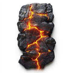 Glowing lava cracks isolated on white background