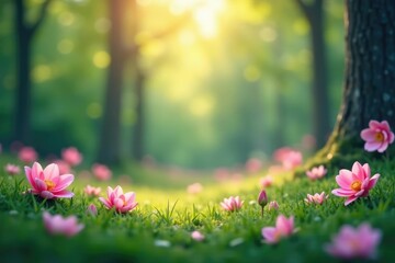 Fototapeta premium Abstract blurred nature scene, soft focus, tranquil colors, trees, peaceful, water