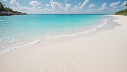 Obraz premium White sand beach, turquoise water gently rolling in , blue, wave