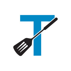 Cooking Logo combine with letter T vector template