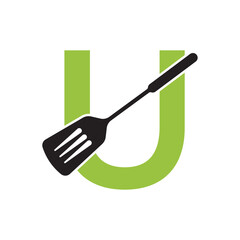 Cooking Logo combine with letter U vector template