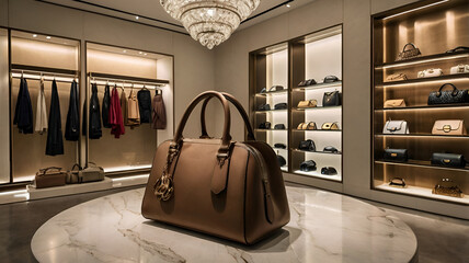 Leather Handbag with Cool Bag Closet Background