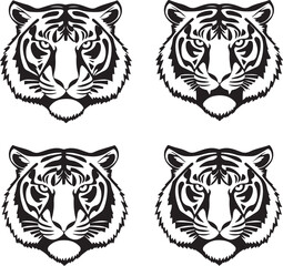 Massive Tiger Head Vector Collection: Diverse Black and White Illustrations